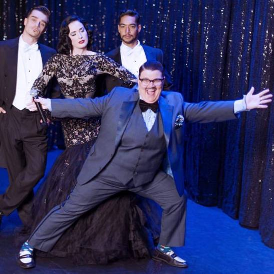 Dita with MC Murray Hill, and her two handsome backup dancers; Alek Palinski, and Eliezer Martinez